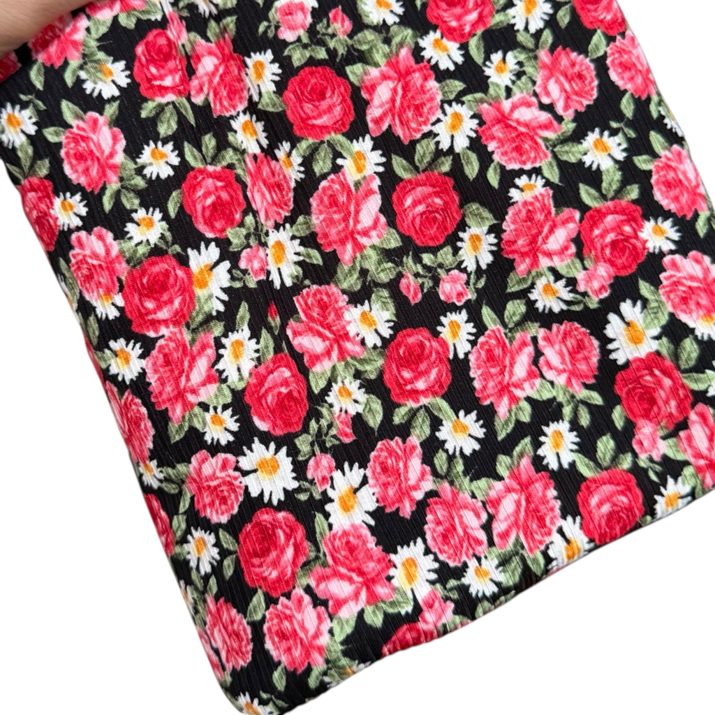 Red florals in black